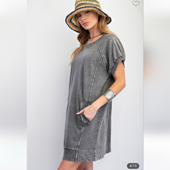 New Easel Gray Mineral Washed Terry Knit Dress - Picture 4 of 7